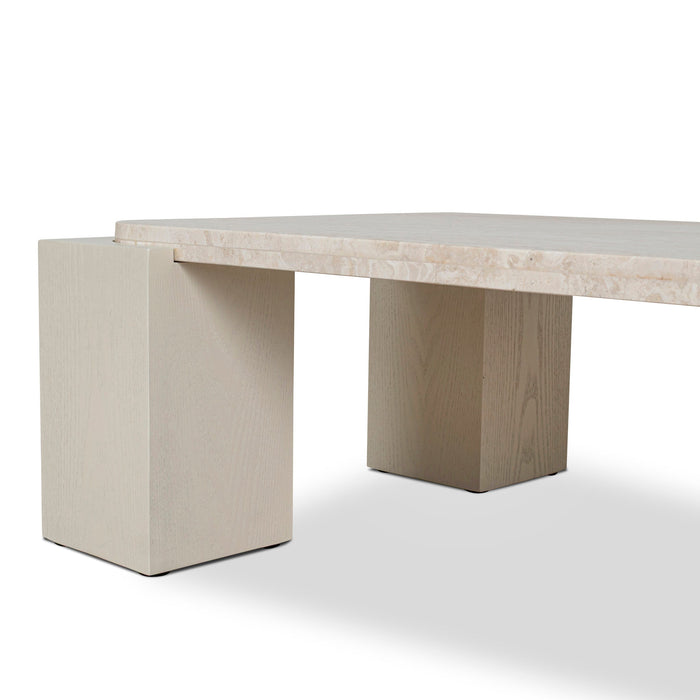 Zenlo 1.26m Travertine Coffee Table - Ivory Oat