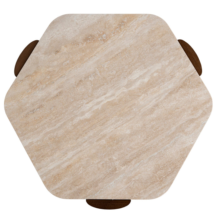 Larisa 100cm Travertine Coffee Table - Walnut