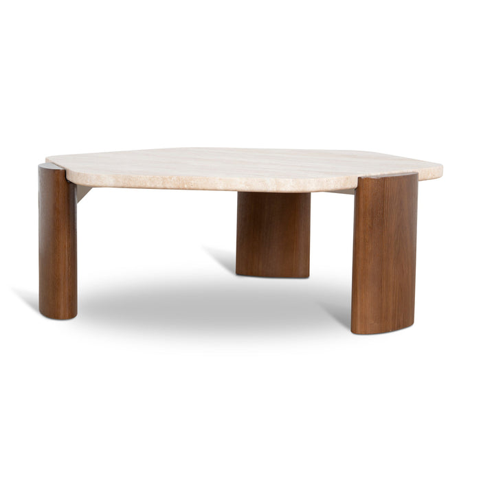 Larisa 100cm Travertine Coffee Table - Walnut
