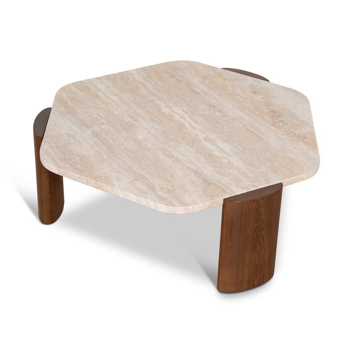 Larisa 100cm Travertine Coffee Table - Walnut