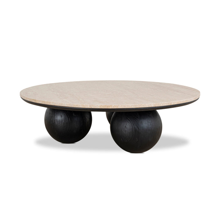 Maxine 100cm Round Travertine Coffee Table - Black