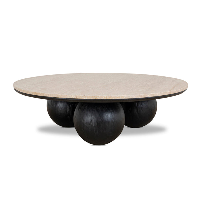 Maxine 100cm Round Travertine Coffee Table - Black