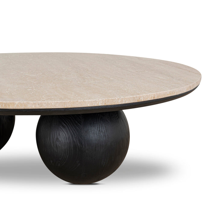 Maxine 100cm Round Travertine Coffee Table - Black