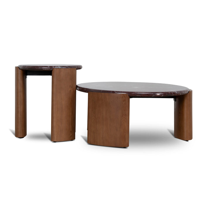 Marbela Nested Rosso Levanto Marble Coffee Table - Walnut