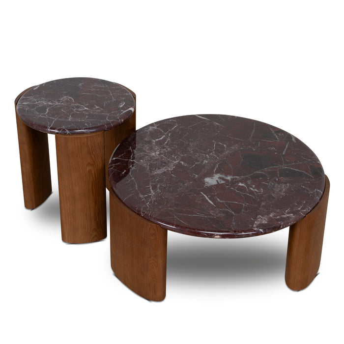 Marbela Nested Rosso Levanto Marble Coffee Table - Walnut