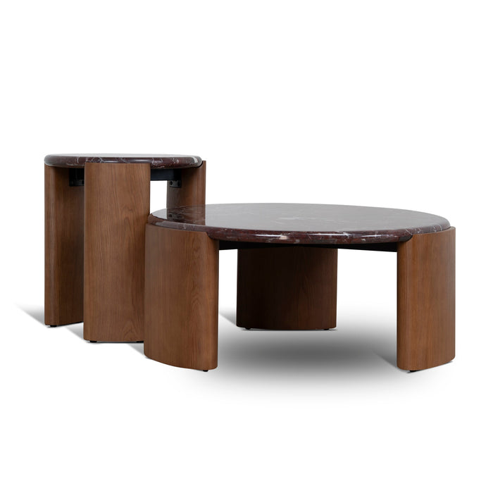 Marbela Nested Rosso Levanto Marble Coffee Table - Walnut