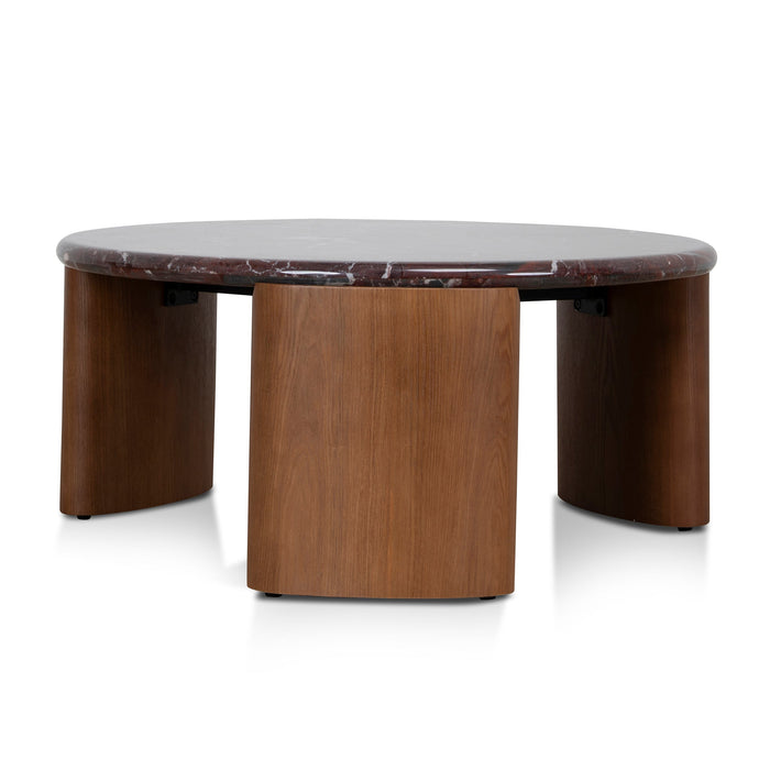 Marbela Nested Rosso Levanto Marble Coffee Table - Walnut
