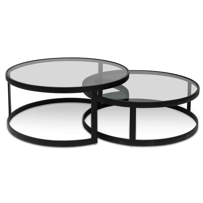 CCF6390-KS Nested Grey Glass Coffee Table - Black Base