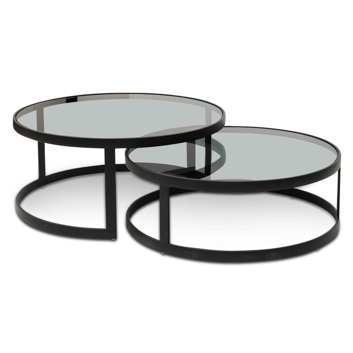 CCF6390-KS Nested Grey Glass Coffee Table - Black Base