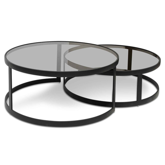 CCF6390-KS Nested Grey Glass Coffee Table - Black Base