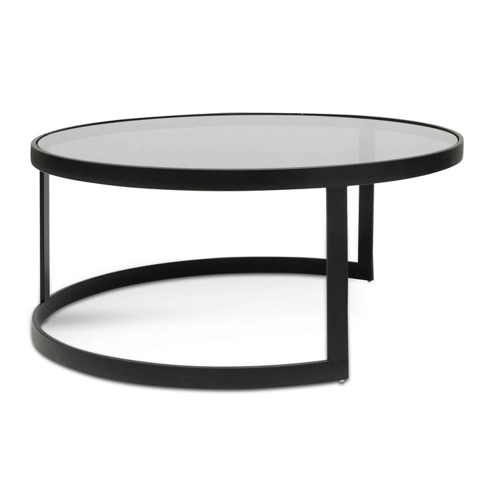 CCF6390-KS Nested Grey Glass Coffee Table - Black Base