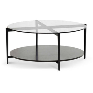 Calibre Furniture Rogan Round Grey Glass Coffee Table - Black
