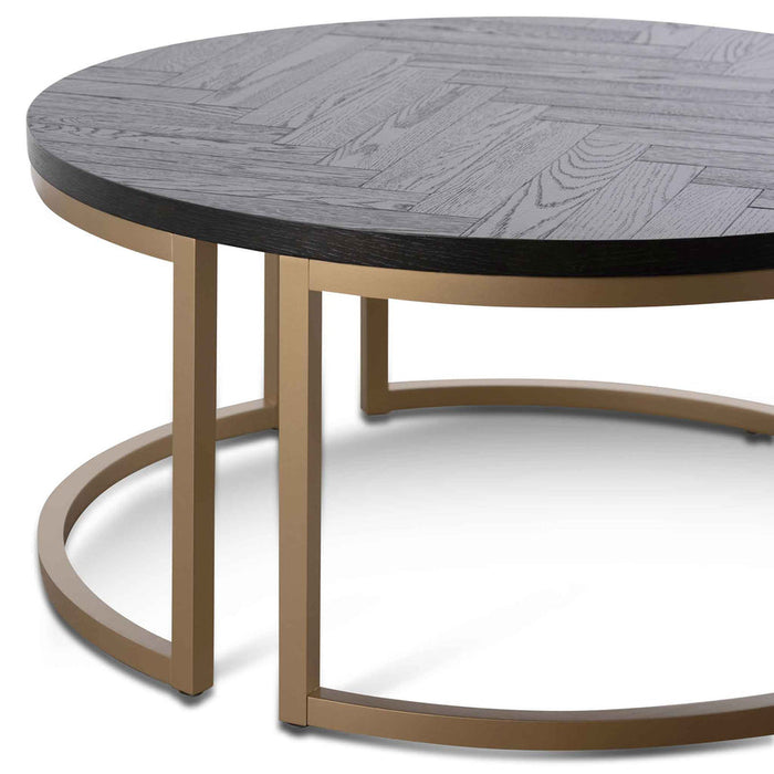 Calibre Furniture Wilma Round Coffee Table - Peppercorn and Brass