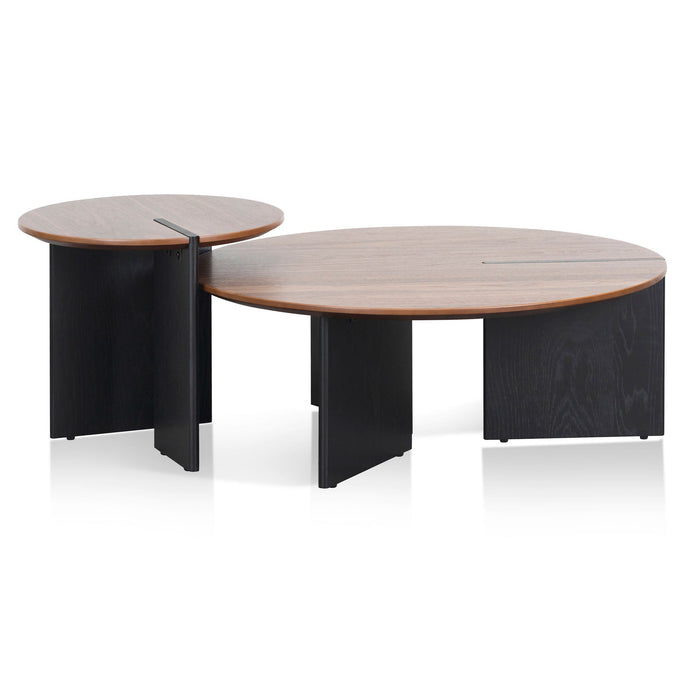 CCF8059-KD-CF8060-KD Nest of Light Walnut Coffee Table - Black Legs