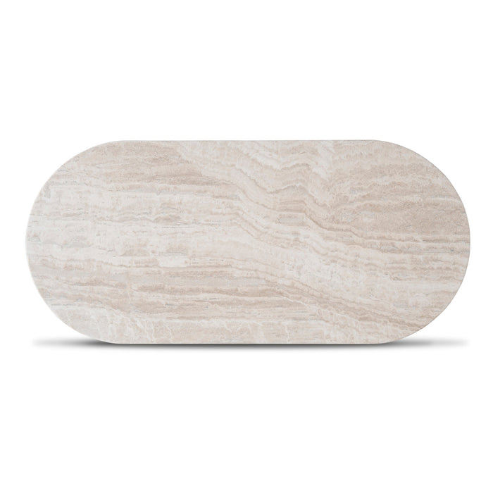 CCF8631-DW 1.3m Travertine Top Oval Coffee Table - Black Base