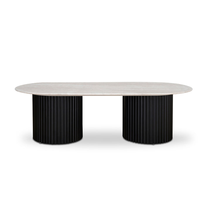 CCF8631-DW 1.3m Travertine Top Oval Coffee Table - Black Base