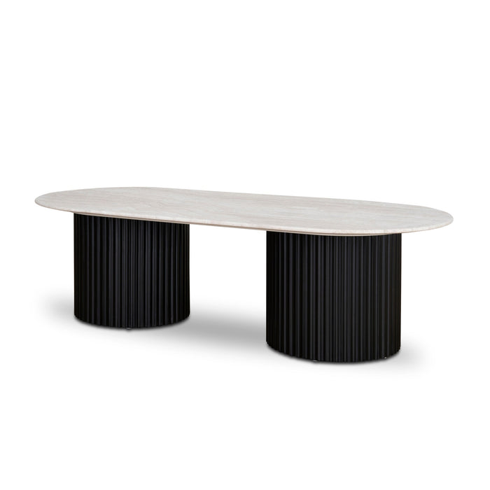 CCF8631-DW 1.3m Travertine Top Oval Coffee Table - Black Base