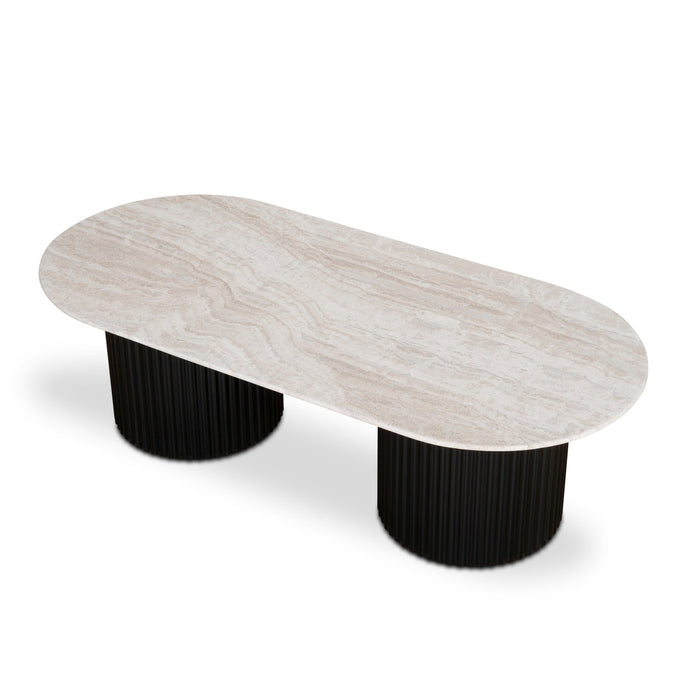 CCF8631-DW 1.3m Travertine Top Oval Coffee Table - Black Base