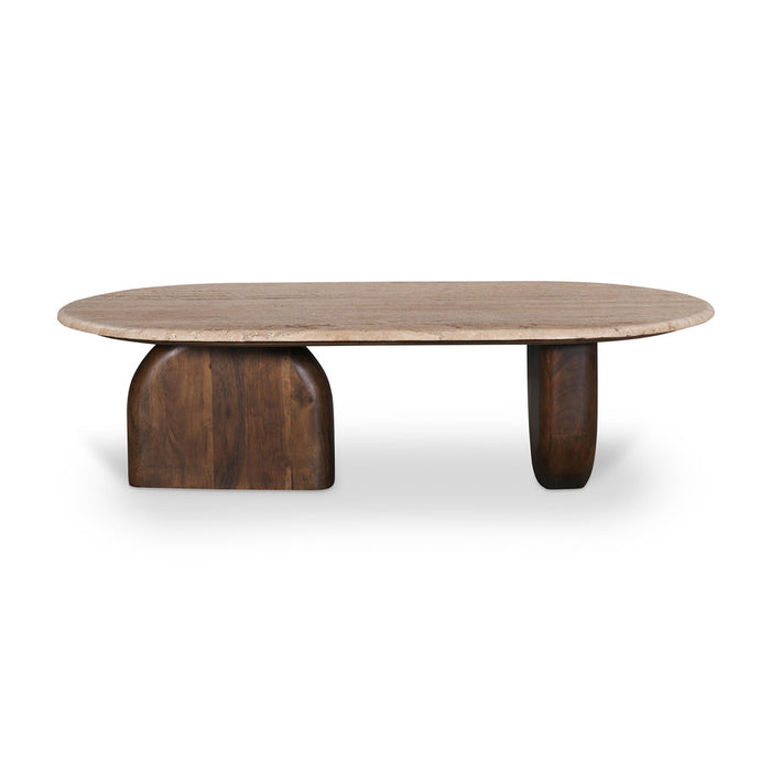 CCF8716-RB 1.2m Travertine Top Oval Coffee Table - Walnut