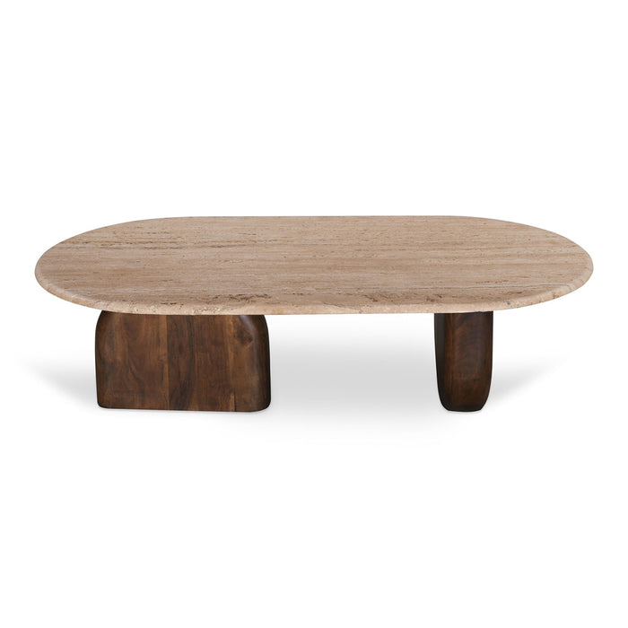 CCF8716-RB 1.2m Travertine Top Oval Coffee Table - Walnut