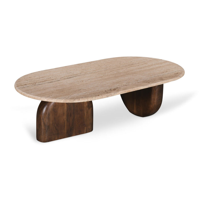 CCF8716-RB 1.2m Travertine Top Oval Coffee Table - Walnut