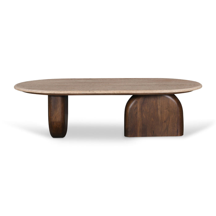 CCF8716-RB 1.2m Travertine Top Oval Coffee Table - Walnut