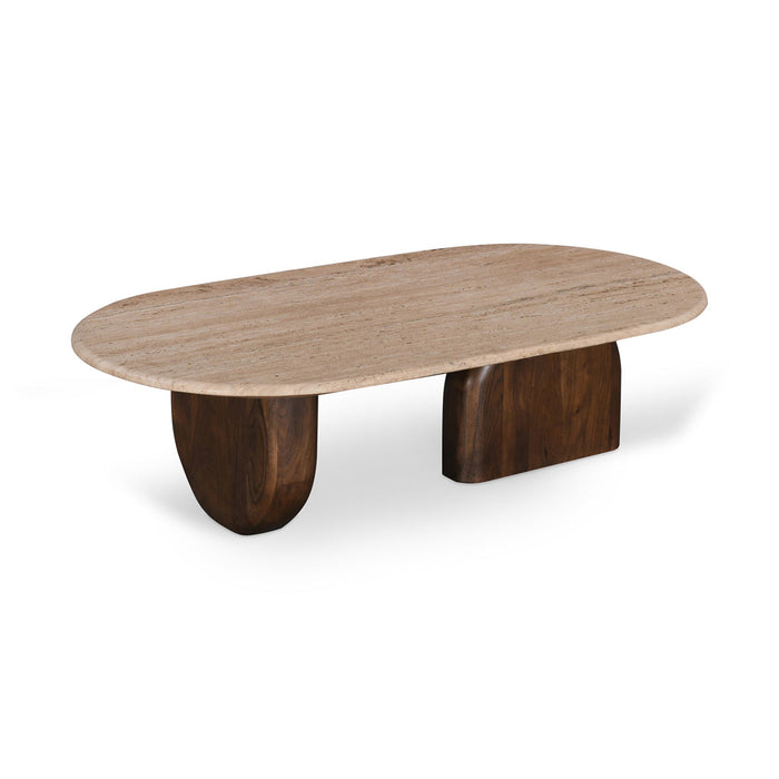 CCF8716-RB 1.2m Travertine Top Oval Coffee Table - Walnut