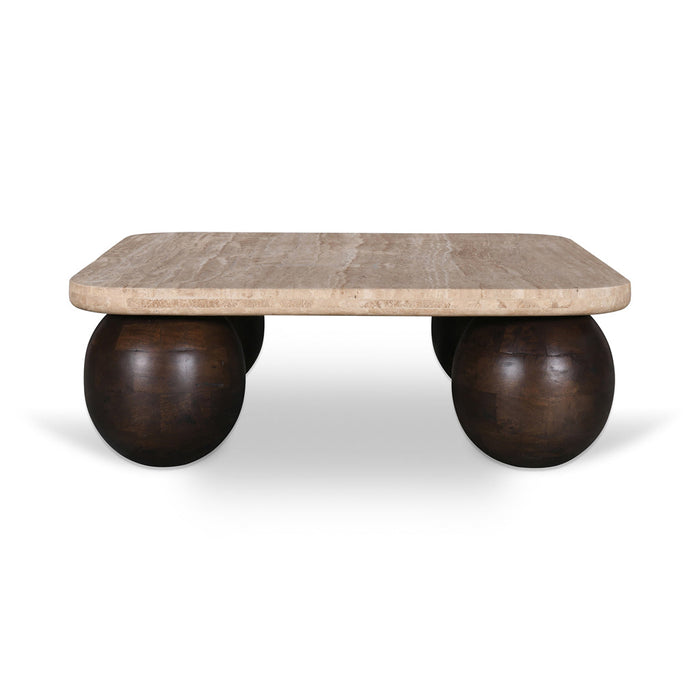 CCF8717-RB 90cm Travertine Top Coffee Table - Walnut