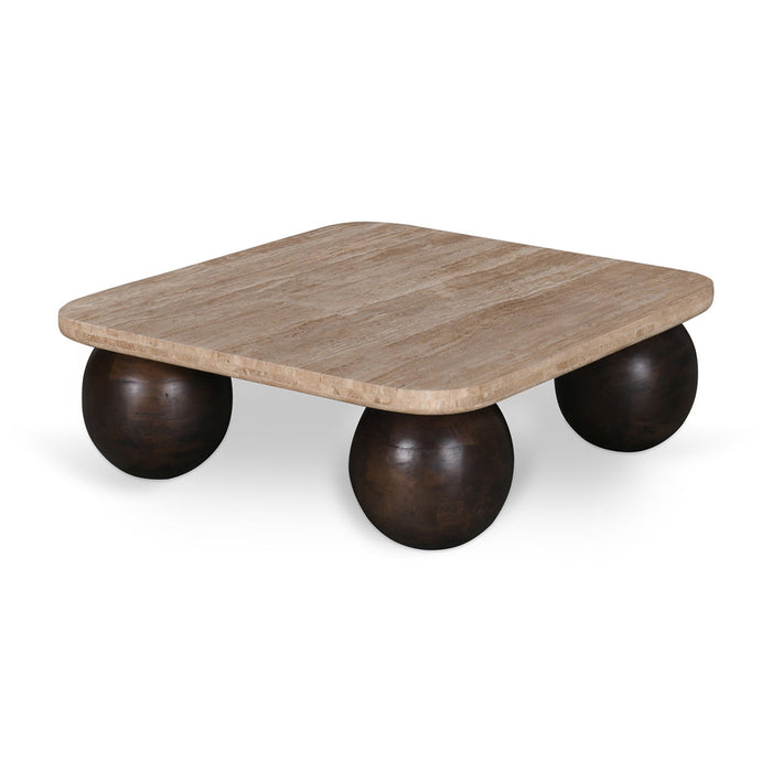 CCF8717-RB 90cm Travertine Top Coffee Table - Walnut