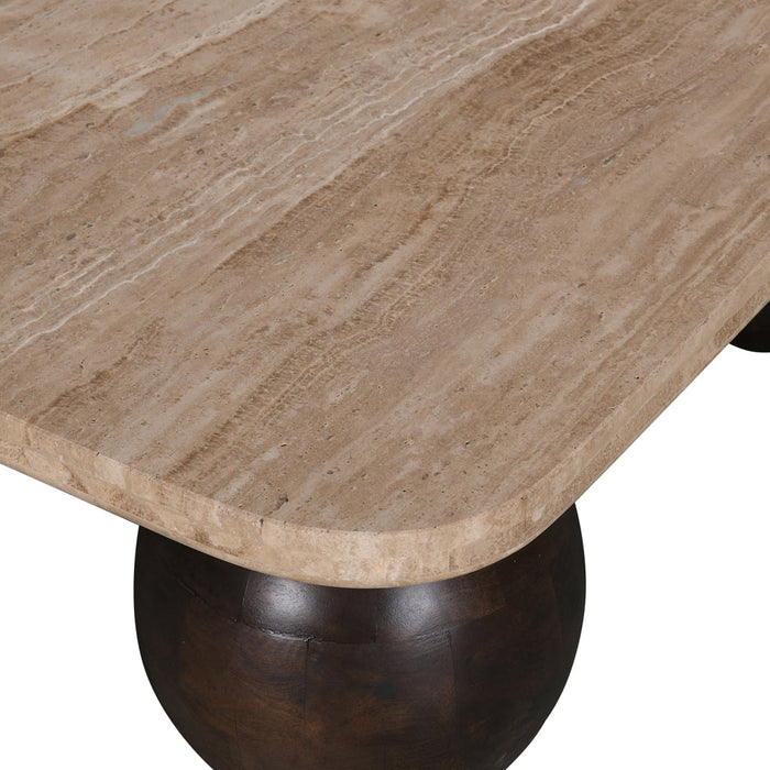 CCF8717-RB 90cm Travertine Top Coffee Table - Walnut