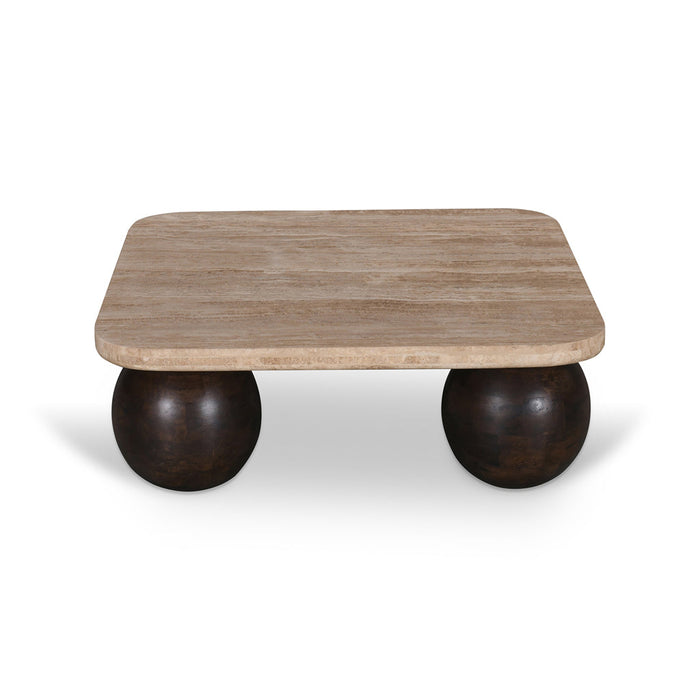 CCF8717-RB 90cm Travertine Top Coffee Table - Walnut