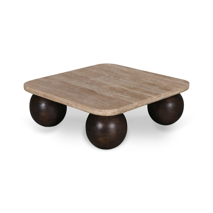 CCF8717-RB 90cm Travertine Top Coffee Table - Walnut