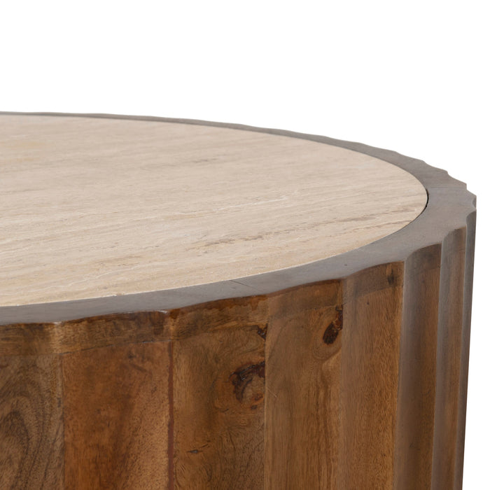 CCF8724-RB 89cm Travertine Top Round Coffee Table - Walnut