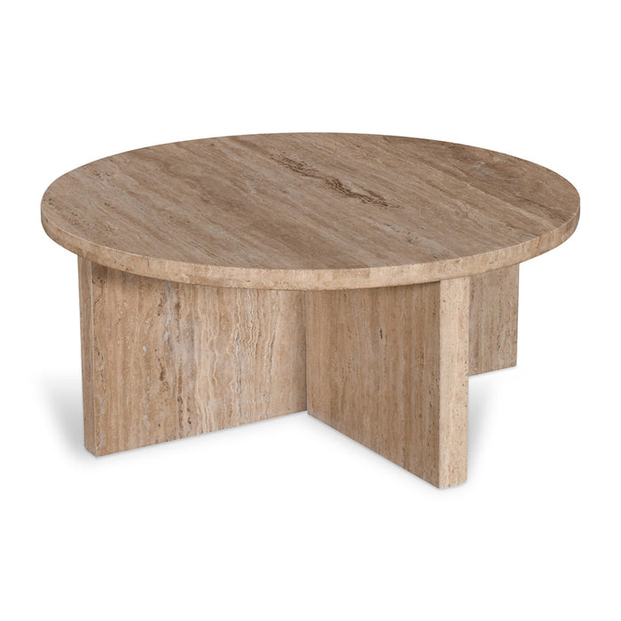 CCF8727-RB 90cm Travertine Top Round Coffee Table