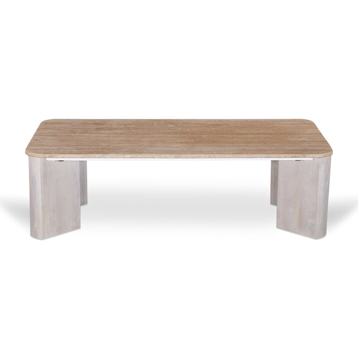 CCF8729-RB 1.2m Travertine Top Coffee Table - White Base