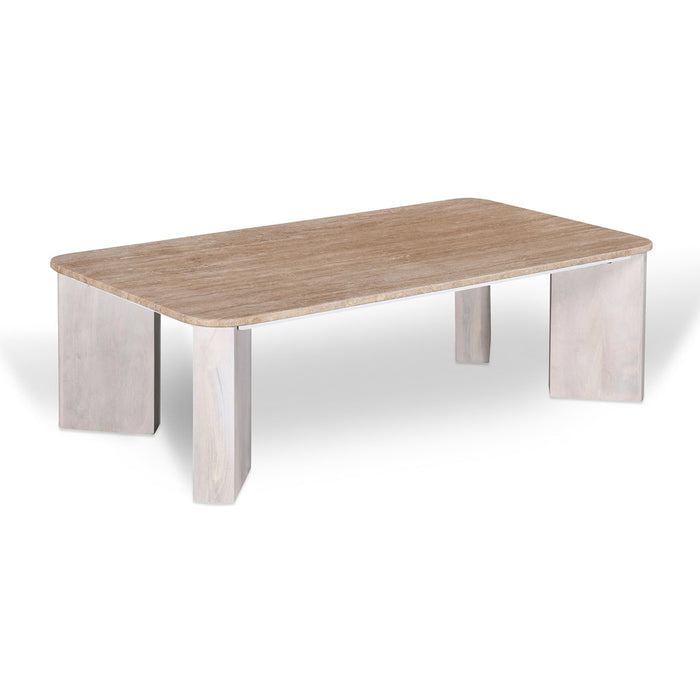 CCF8729-RB 1.2m Travertine Top Coffee Table - White Base