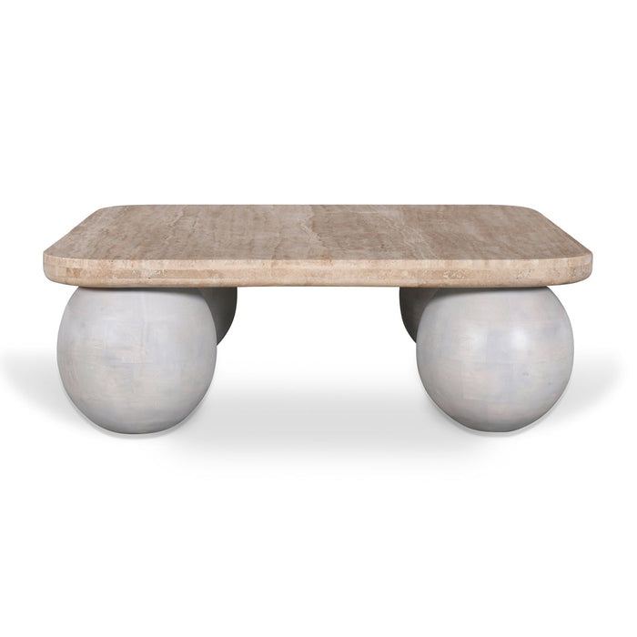 CCF8735-RB 90cm Travertine Top Coffee Table - White