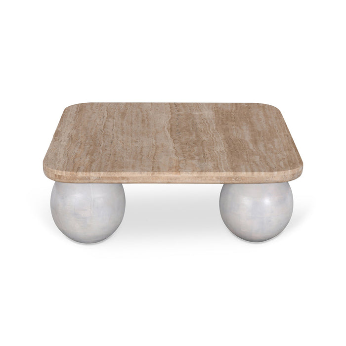 CCF8735-RB 90cm Travertine Top Coffee Table - White