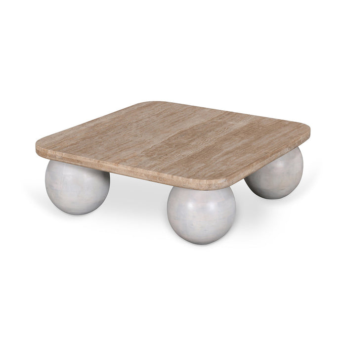 CCF8735-RB 90cm Travertine Top Coffee Table - White