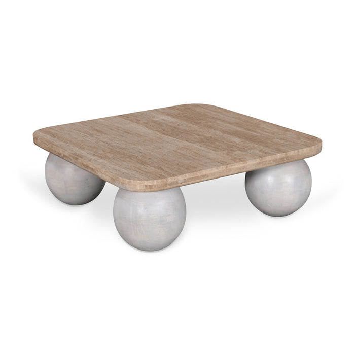 CCF8735-RB 90cm Travertine Top Coffee Table - White