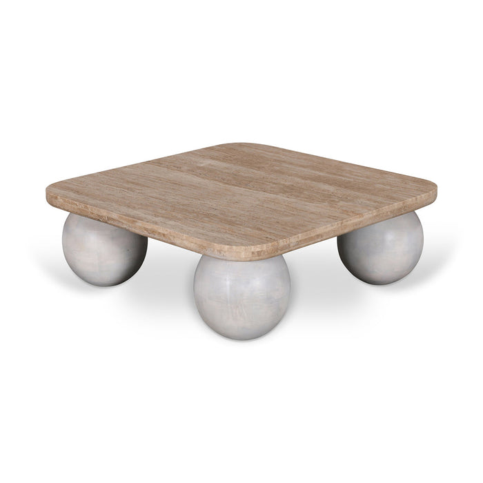 CCF8735-RB 90cm Travertine Top Coffee Table - White