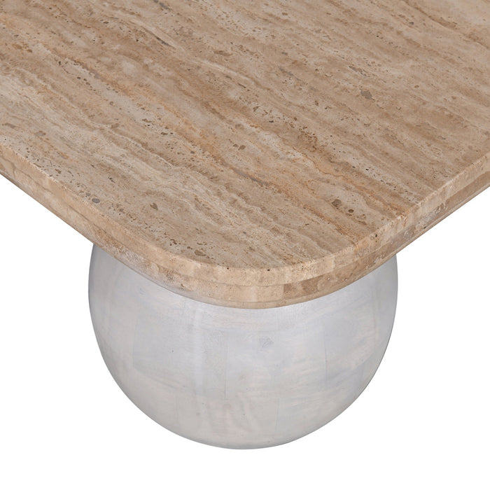 CCF8735-RB 90cm Travertine Top Coffee Table - White