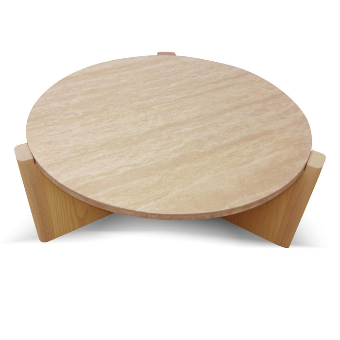 CCF8743-KK Travertine Top Round Nested Table - Creme Ash