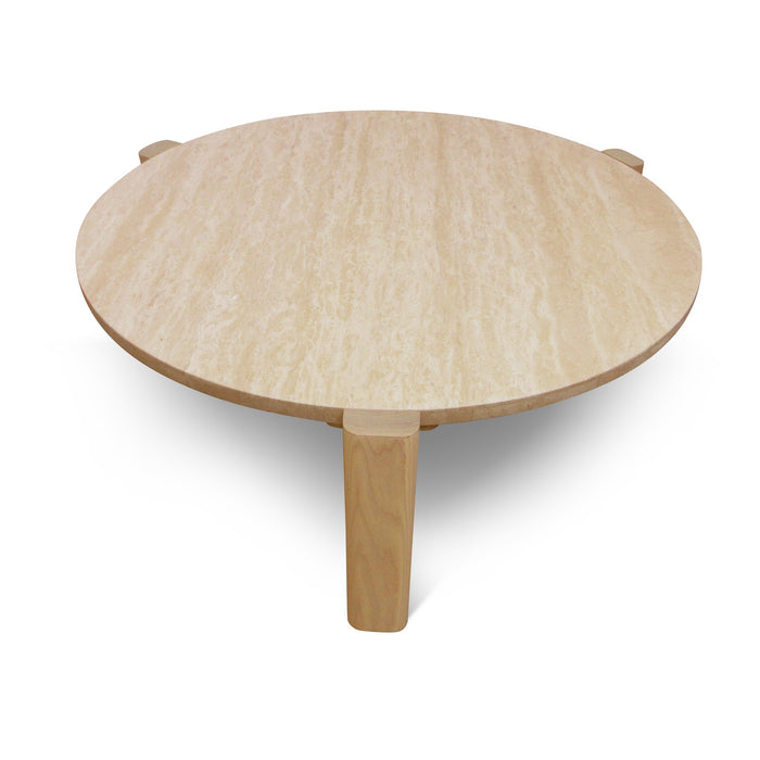 CCF8743-KK Travertine Top Round Nested Table - Creme Ash