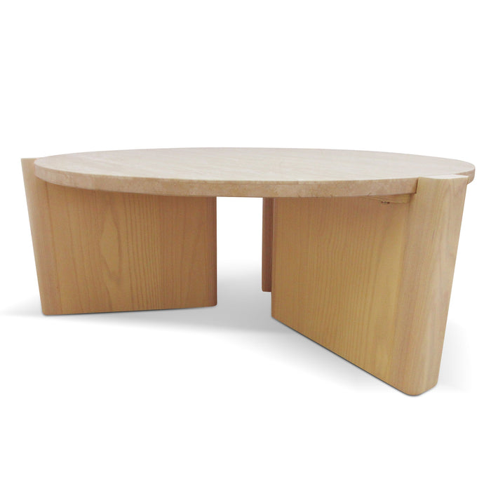 CCF8743-KK Travertine Top Round Nested Table - Creme Ash