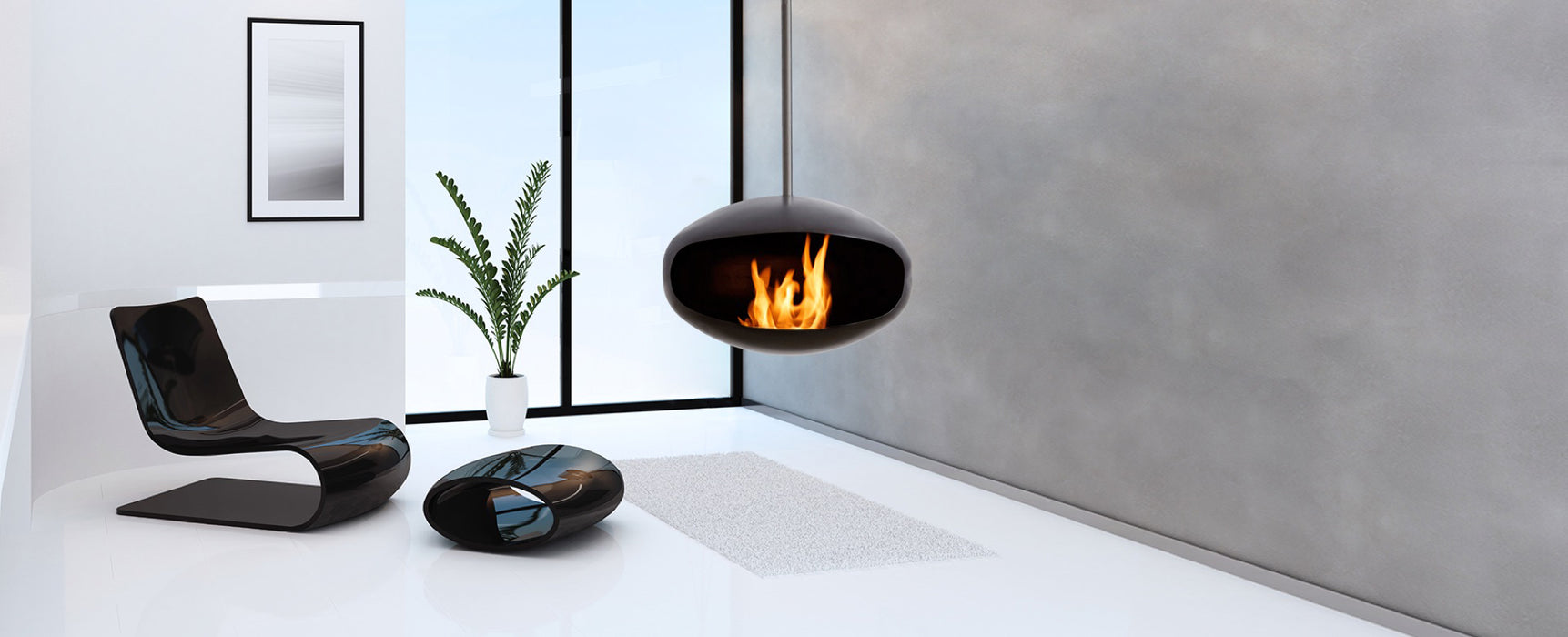 Cocoon Fires Aeris Hanging All Black -Ethanol Fireplace