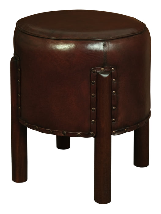 Heritage Round Leather Ottoman (Mahogany)