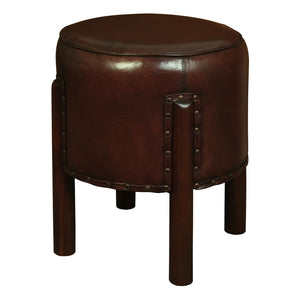 Heritage Round Leather Ottoman (Mahogany)