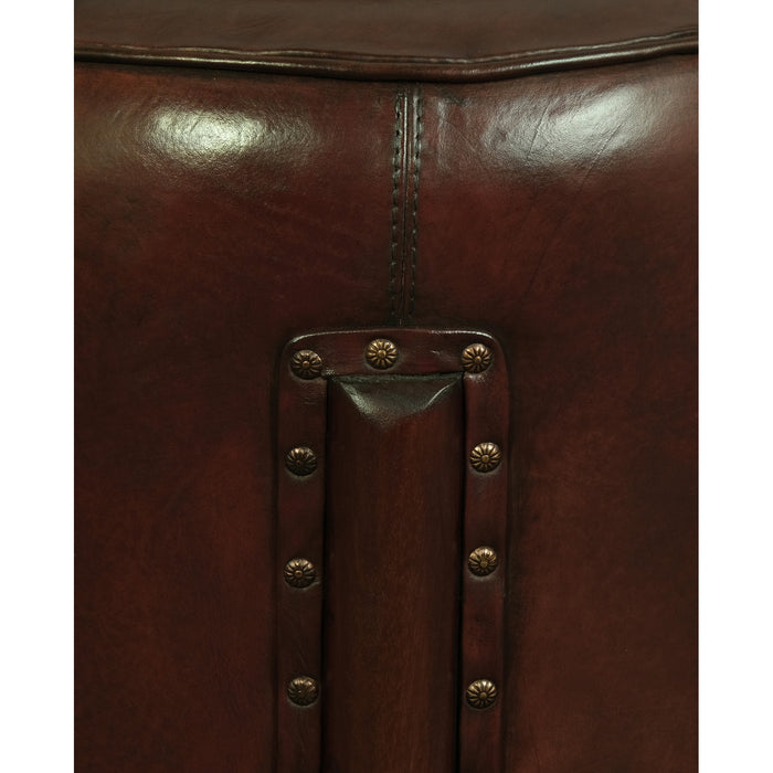 Heritage Round Leather Ottoman (Mahogany)