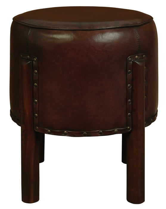 Heritage Round Leather Ottoman (Mahogany)